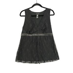 NY & Co Black Lace Sequin Sleeveless Shirt Women’s Size Large Y2K Whimsigoth